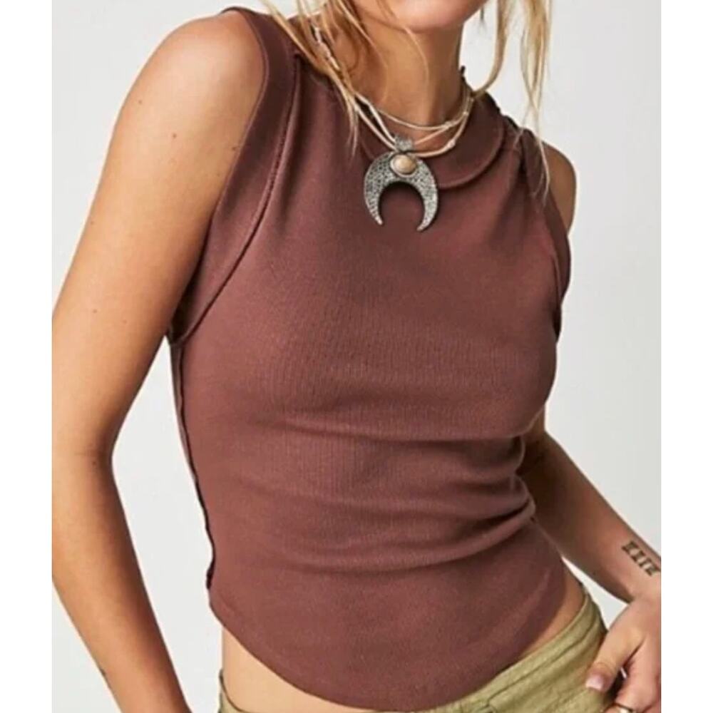 Free People NWOT We The Free Kate Ribbed Stretch Tank Top Brown